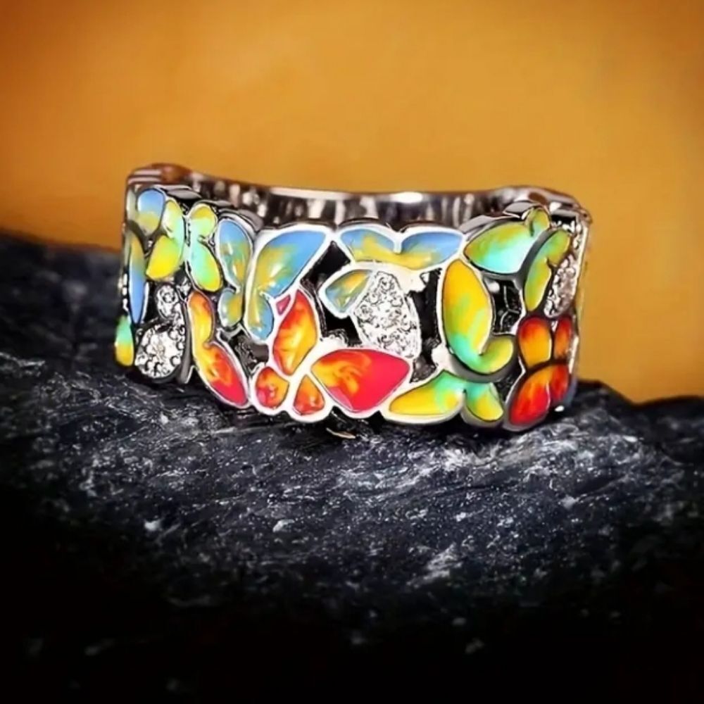 Colorful Enamel Butterfly Ring for women size 7